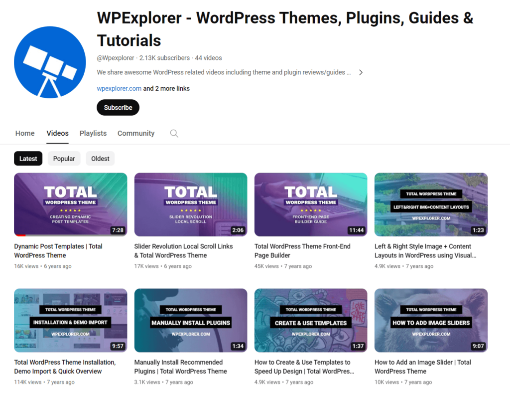 WPExplorer YouTube channel