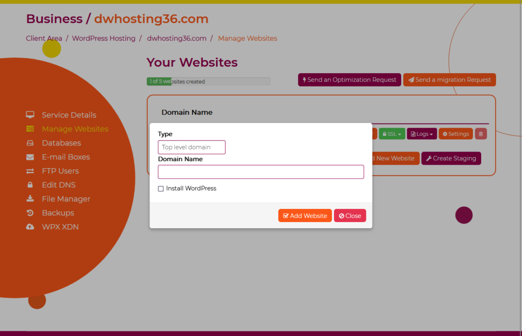 add website in wpx hosting