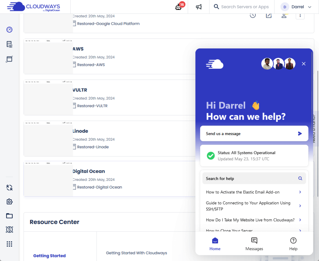 chat activate cloudways