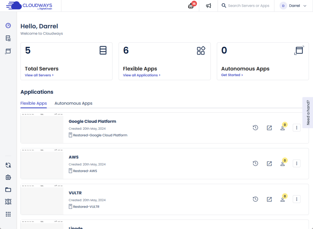 cloudways dashboard