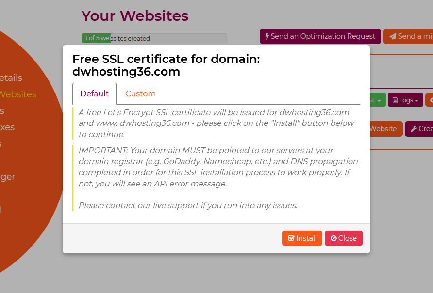 free ssl certification for domain in wpx hosting