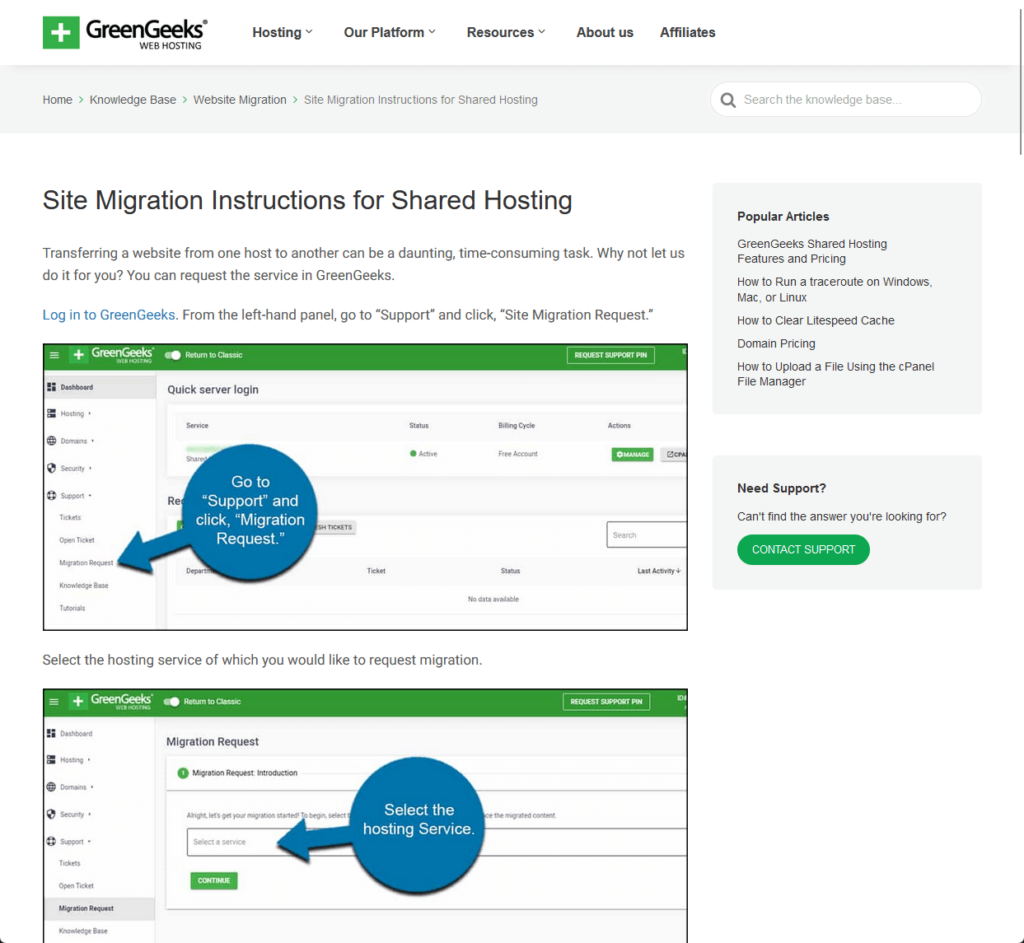 a sample knowledge base article from greengeeks