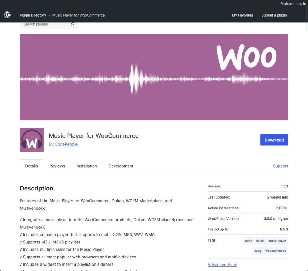 Music Player for WooCommerce by CodePeople
