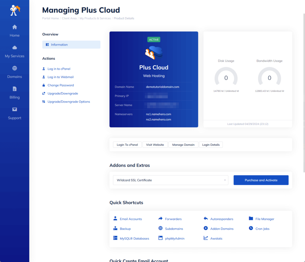 managing a plus cloud plan in namehero