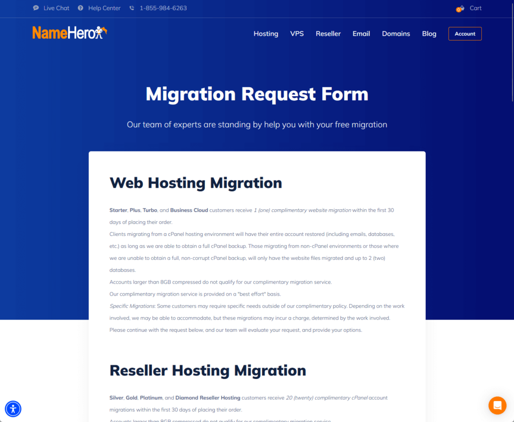 migration request form if you want to migrate to namehero