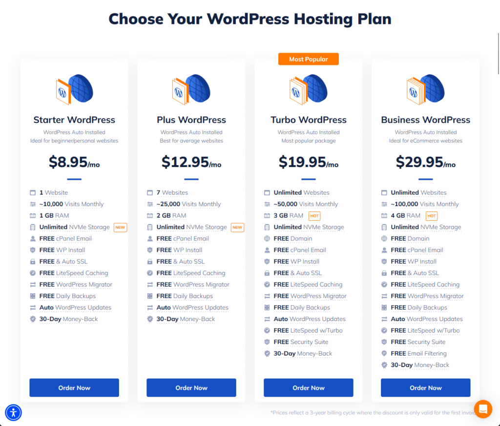 namehero’s wordpress hosting packages