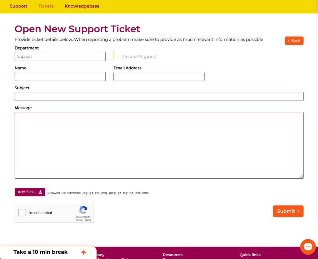 open new support ticket in wpx