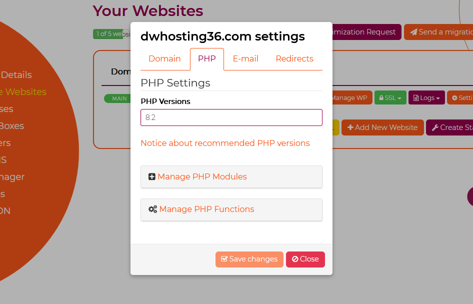 php settings in wpx hosting