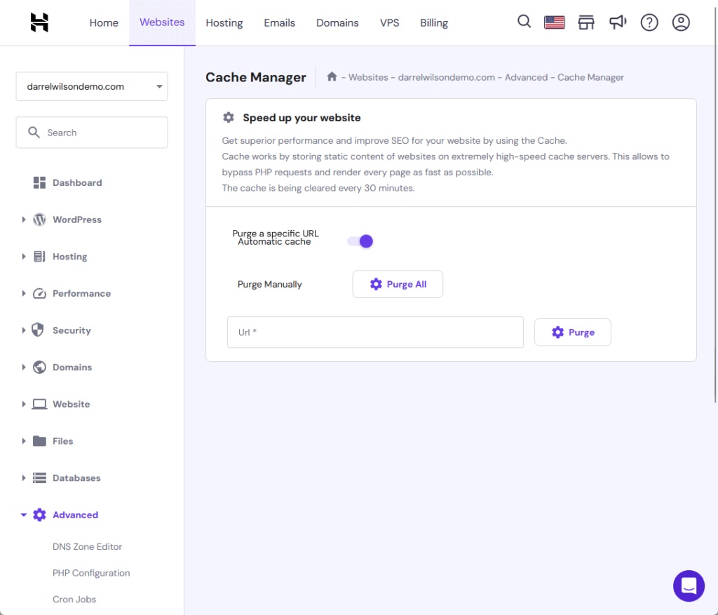 cache manager in hostinger