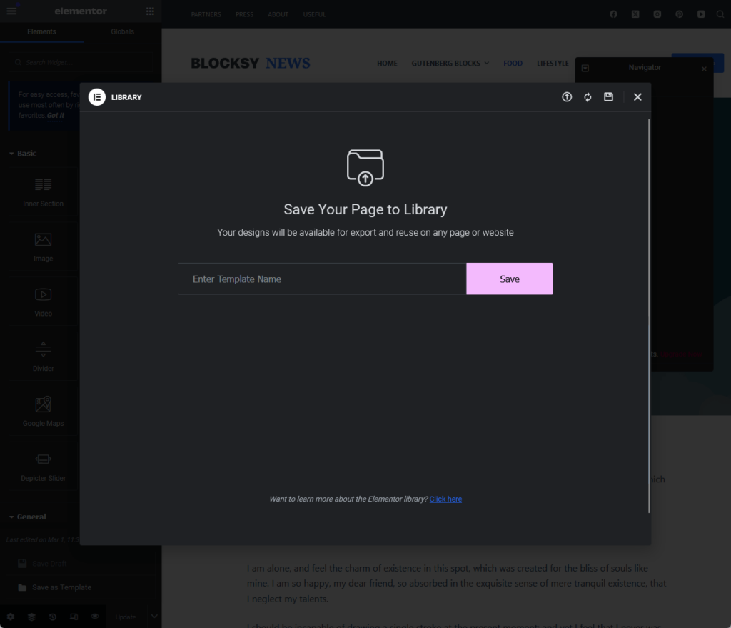 save a post as a template in Elementor