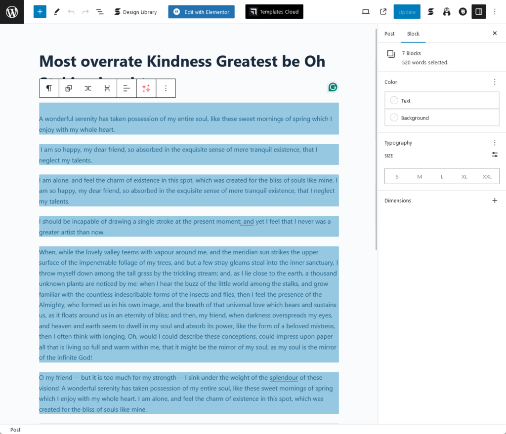 select all the content in a post using control + a