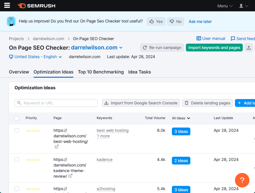 On Page SEO Checker results