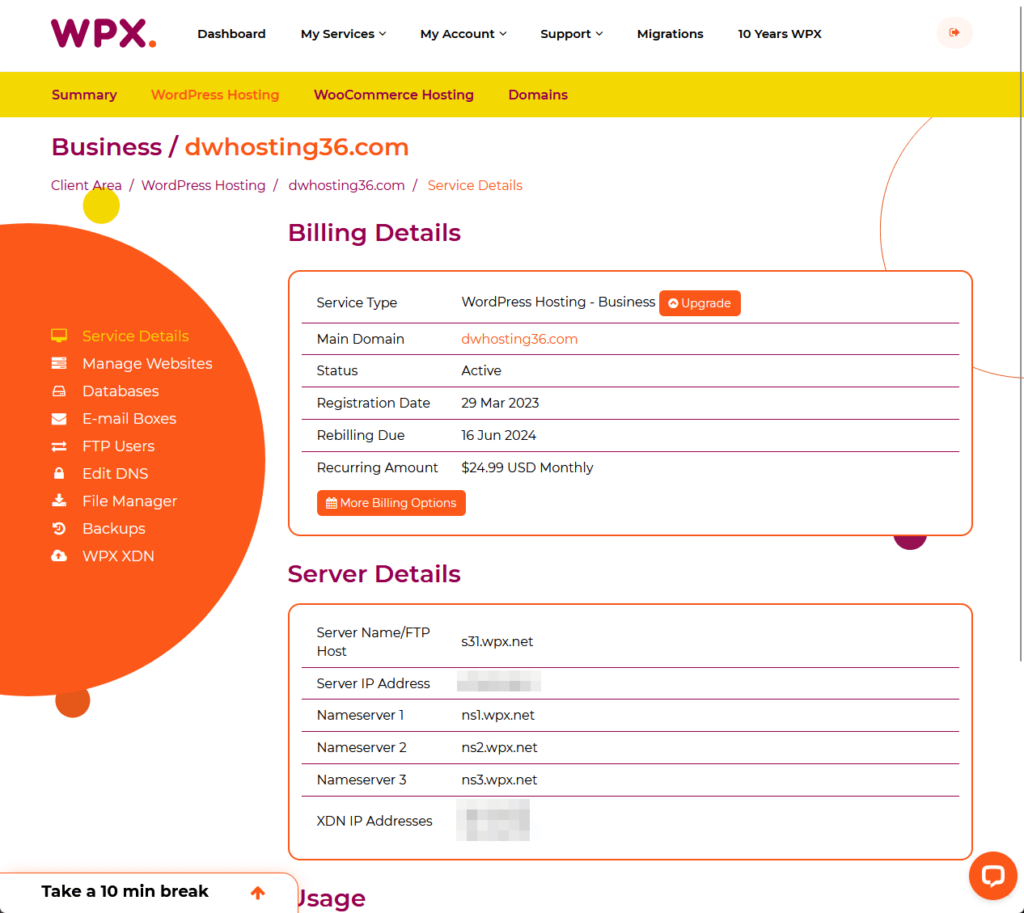 service details wpx hosting