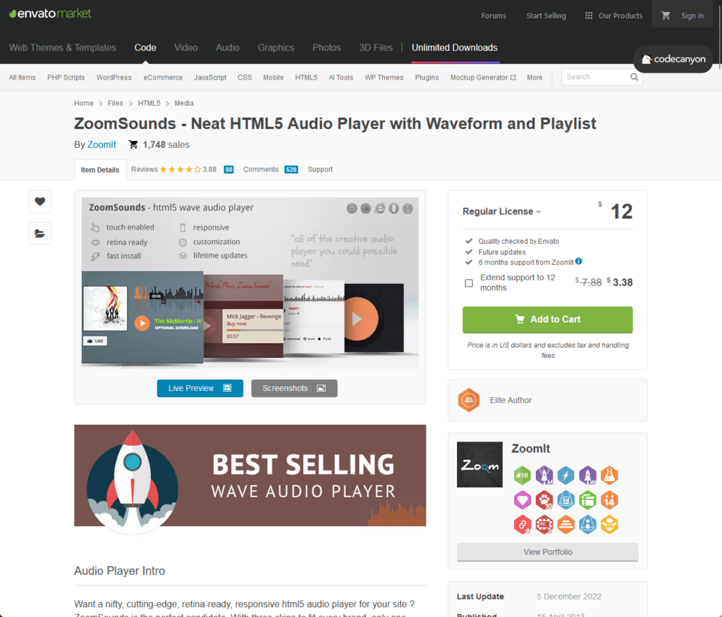 ZoomSounds - Neat HTML5 Audio Player with Waveform and Playlist by ZoomIt