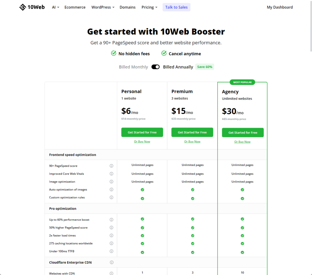 10web booster plans