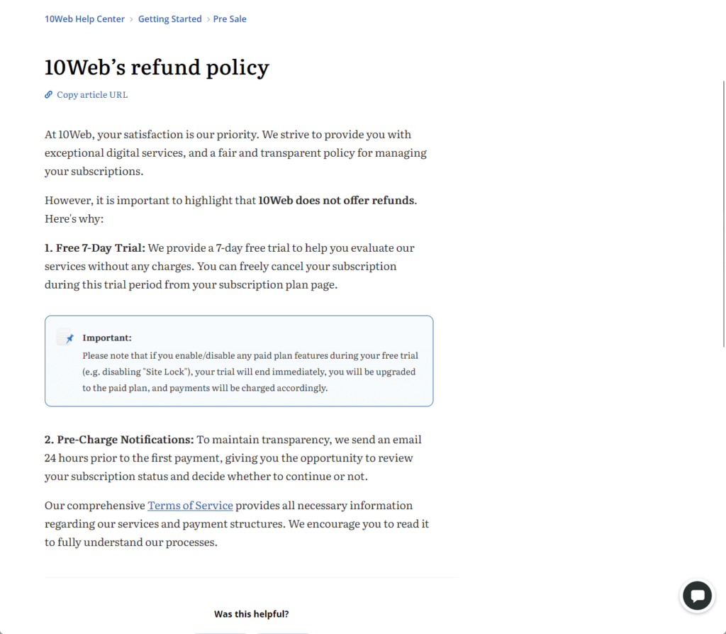 10web no refund policy