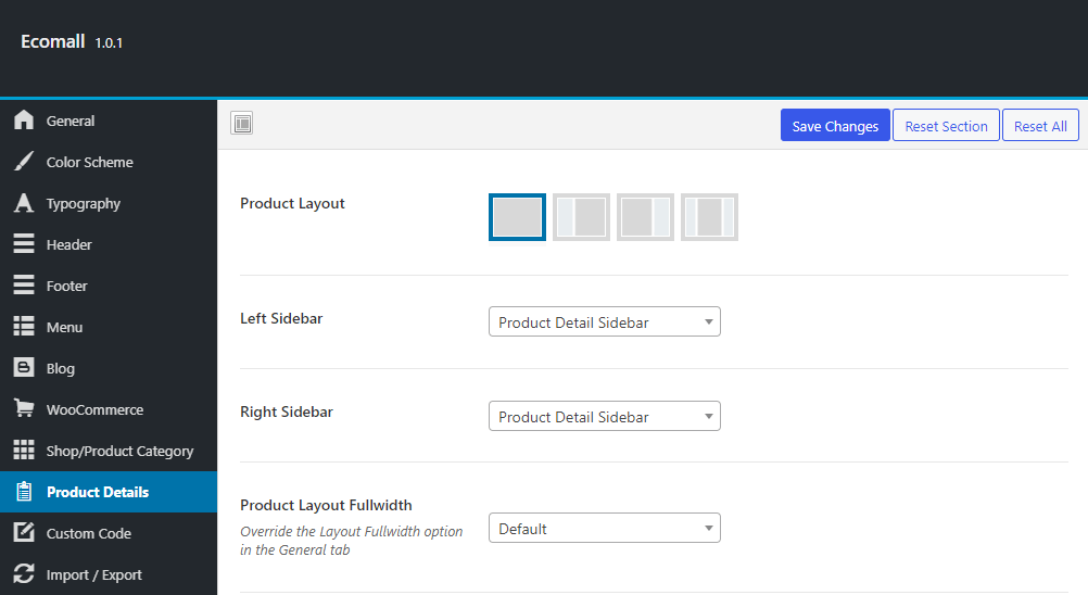 Ecomall Product Details option