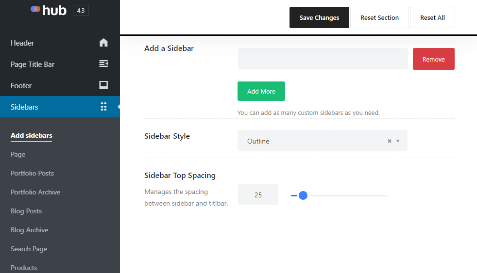 Hub Sidebar Options