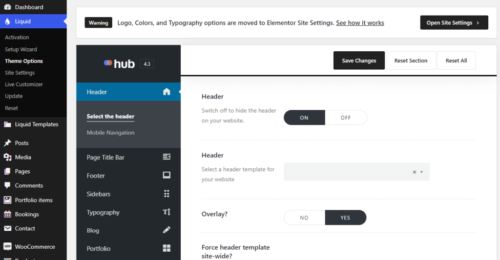Hub theme options