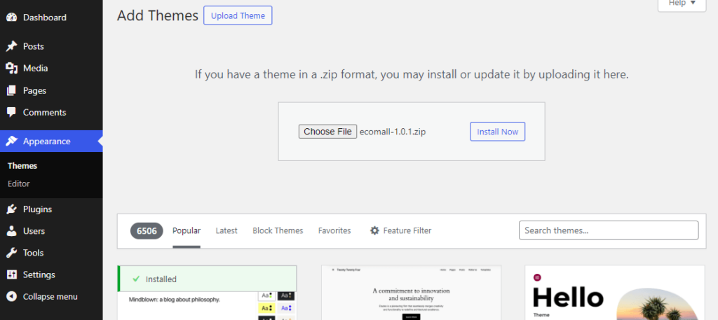 Install Ecomall theme