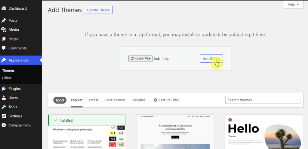 Install Hub theme