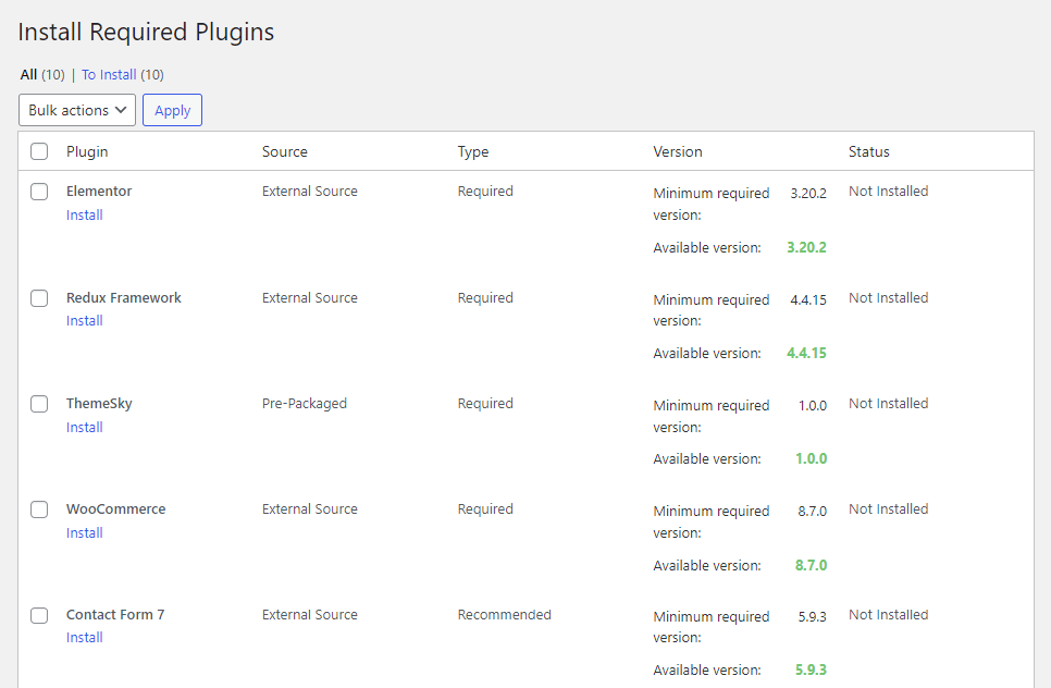 Install required and recommended plugins of the Ecomall theme