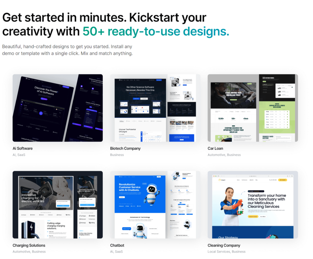 Outgrid prebuilt websites
