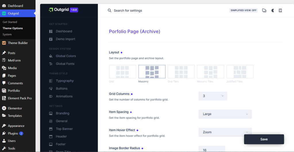 Portfolio settings