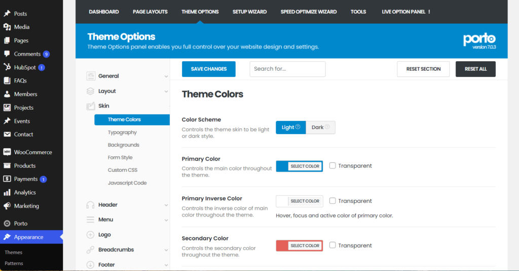 Theme color settings