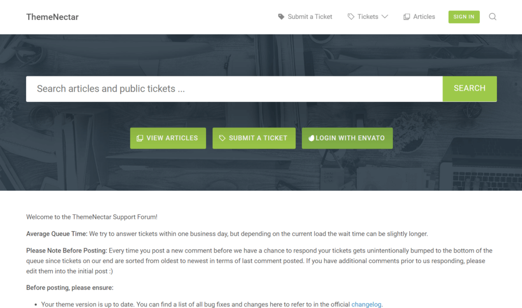 ThemeNectar support portal