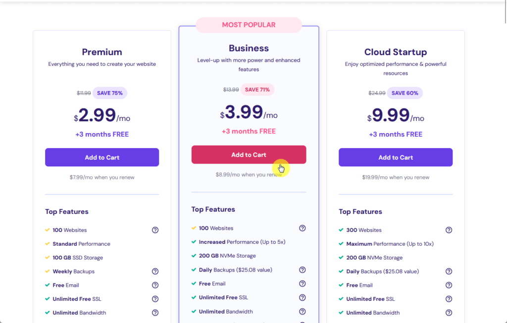 add to cart hostinger business plan