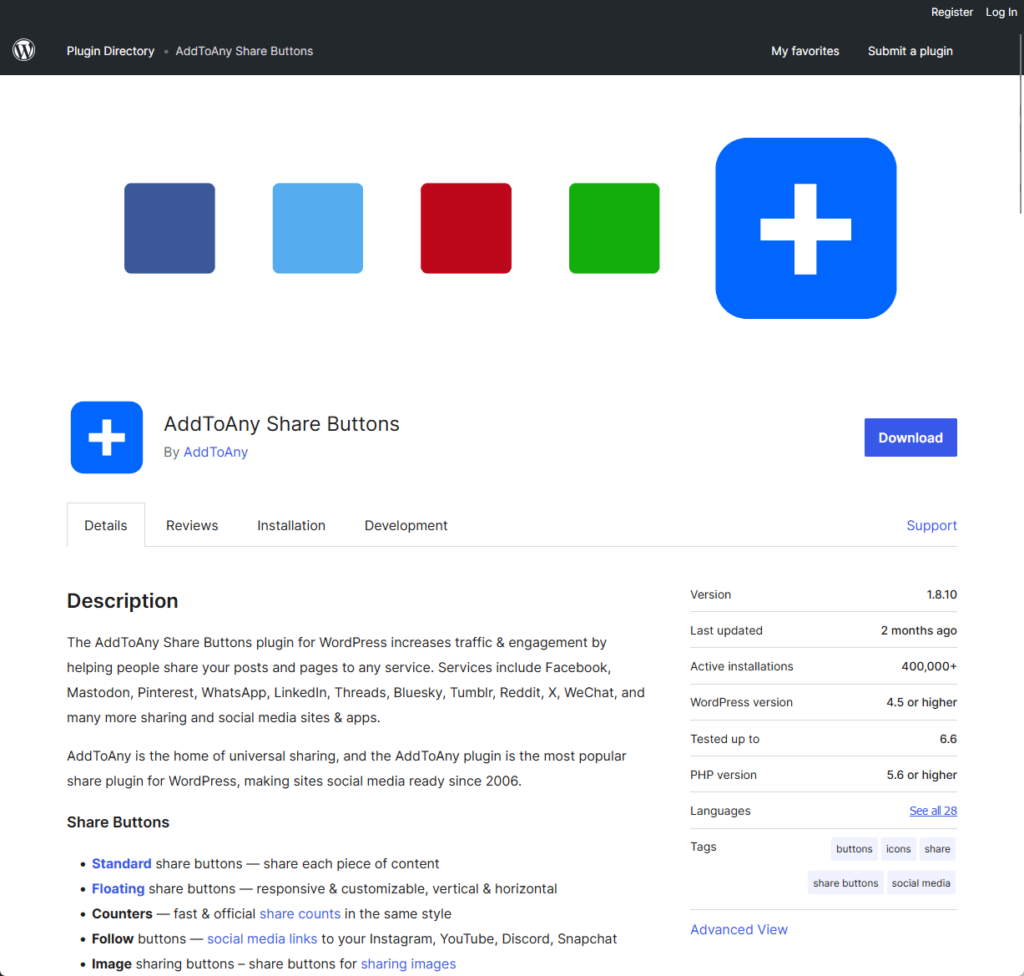 AddToAny Share Buttons home page