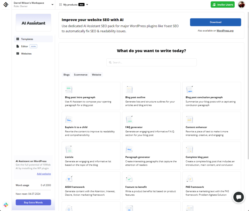 ai assistant tools from 10web