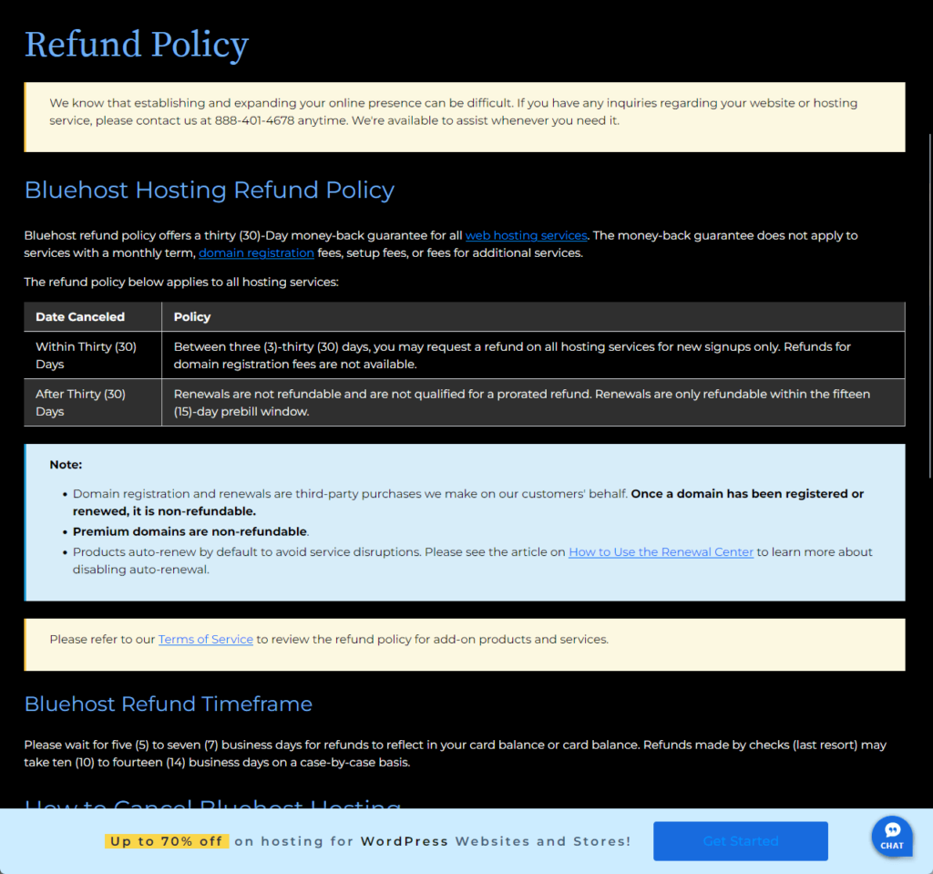 bluehost refund policy