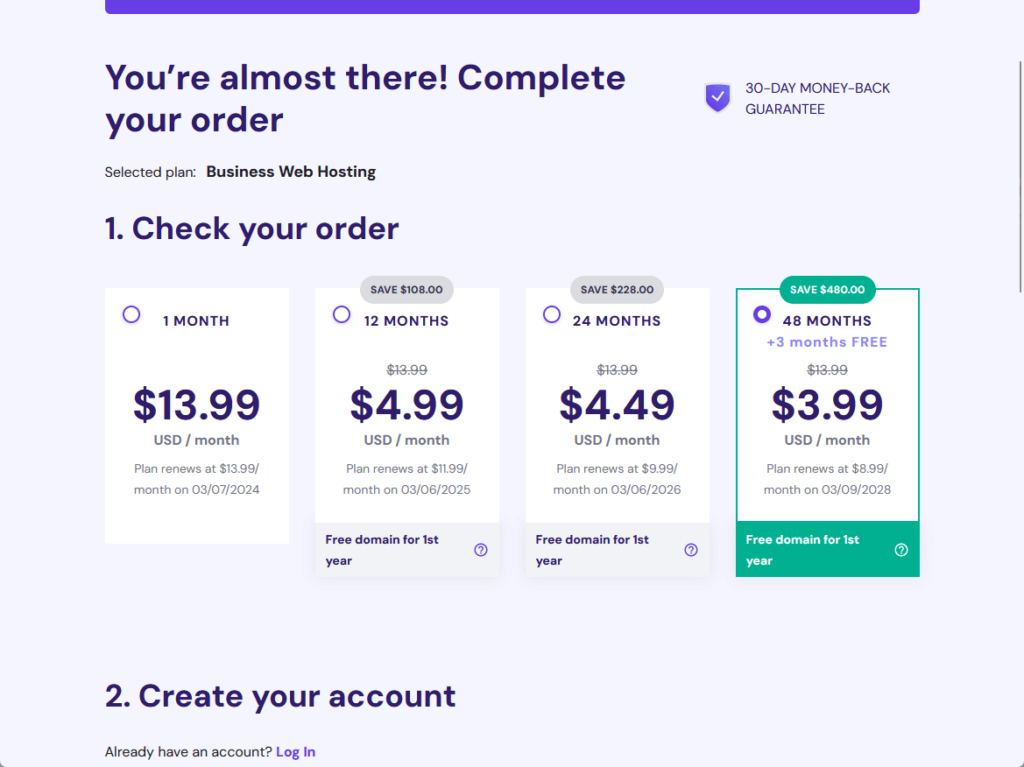 check your order in hostinger