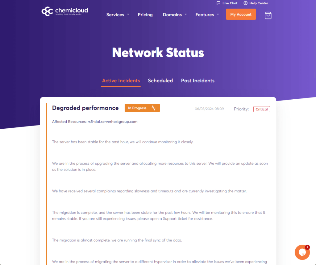 chemicloud network status