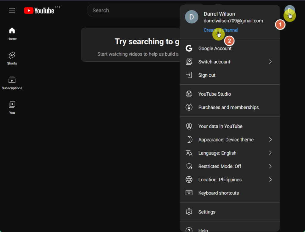 create a channel in youtube