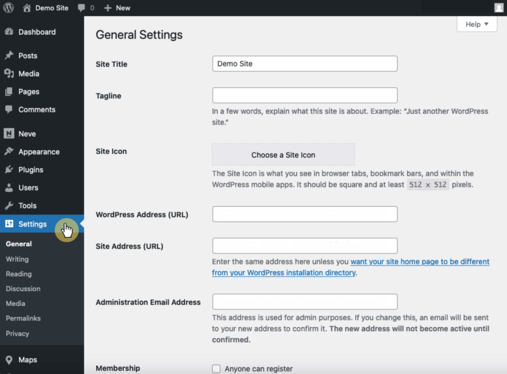 Dashboard Settings Page