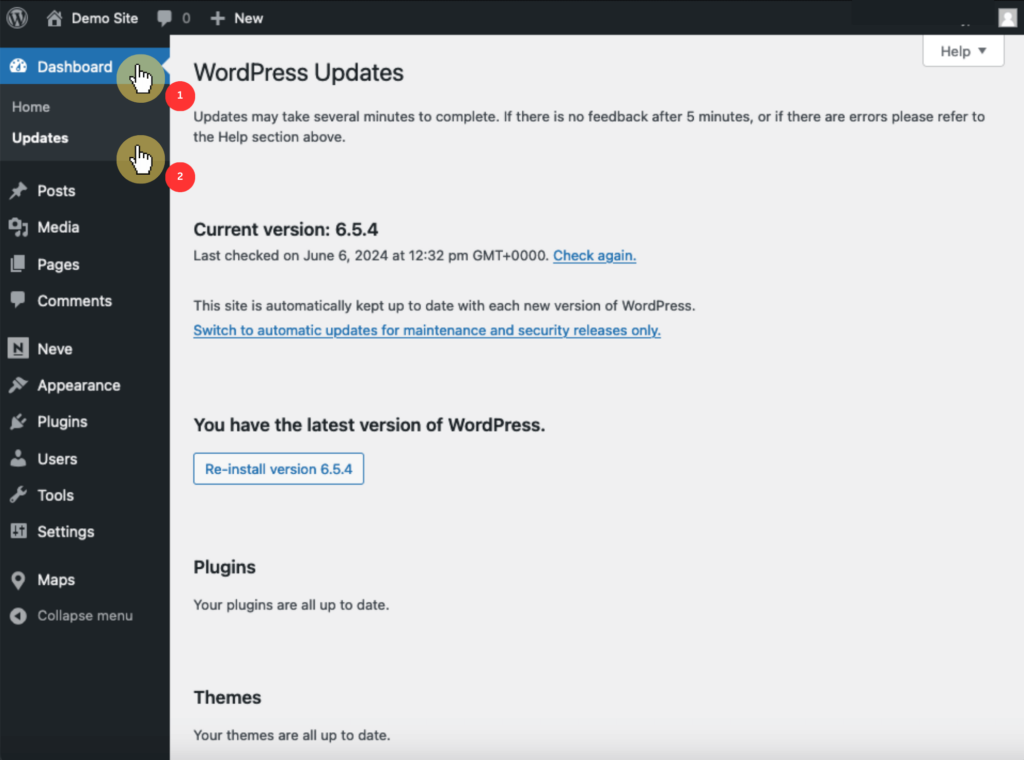 Dashboard Updates Section