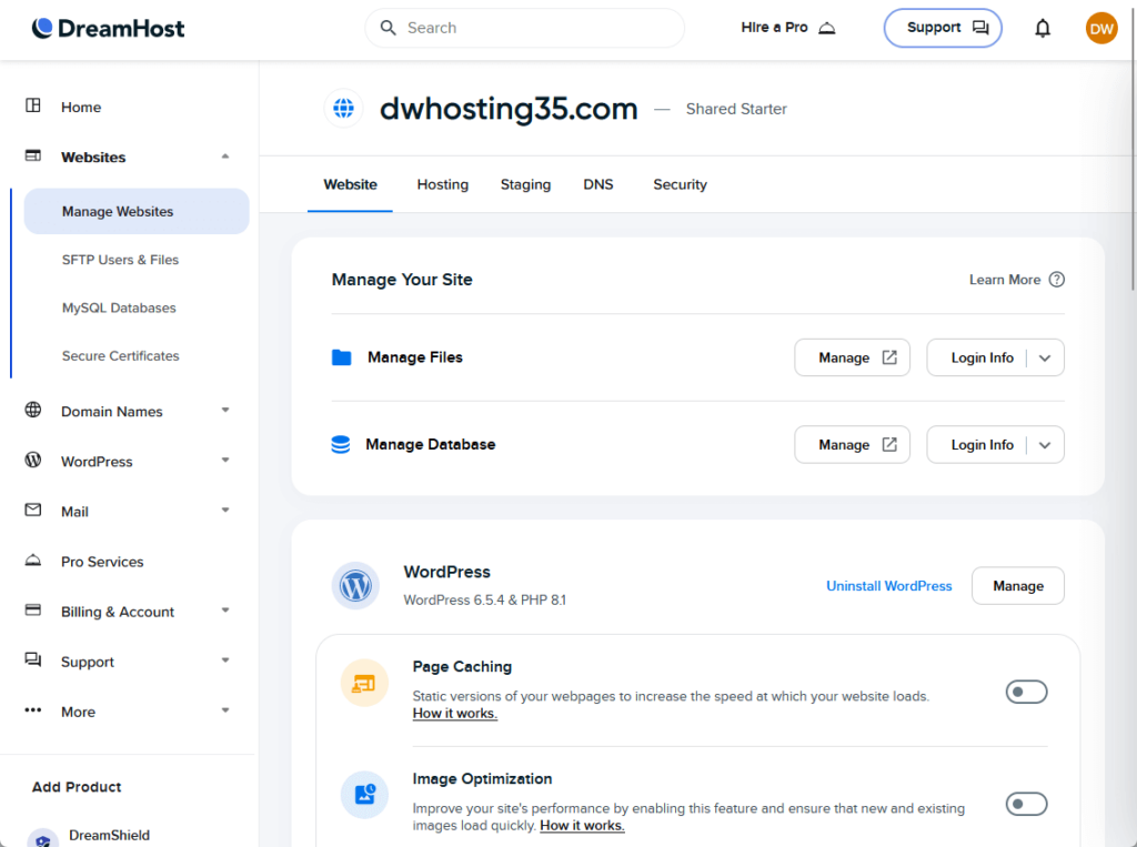 dreamhost domain dashboard