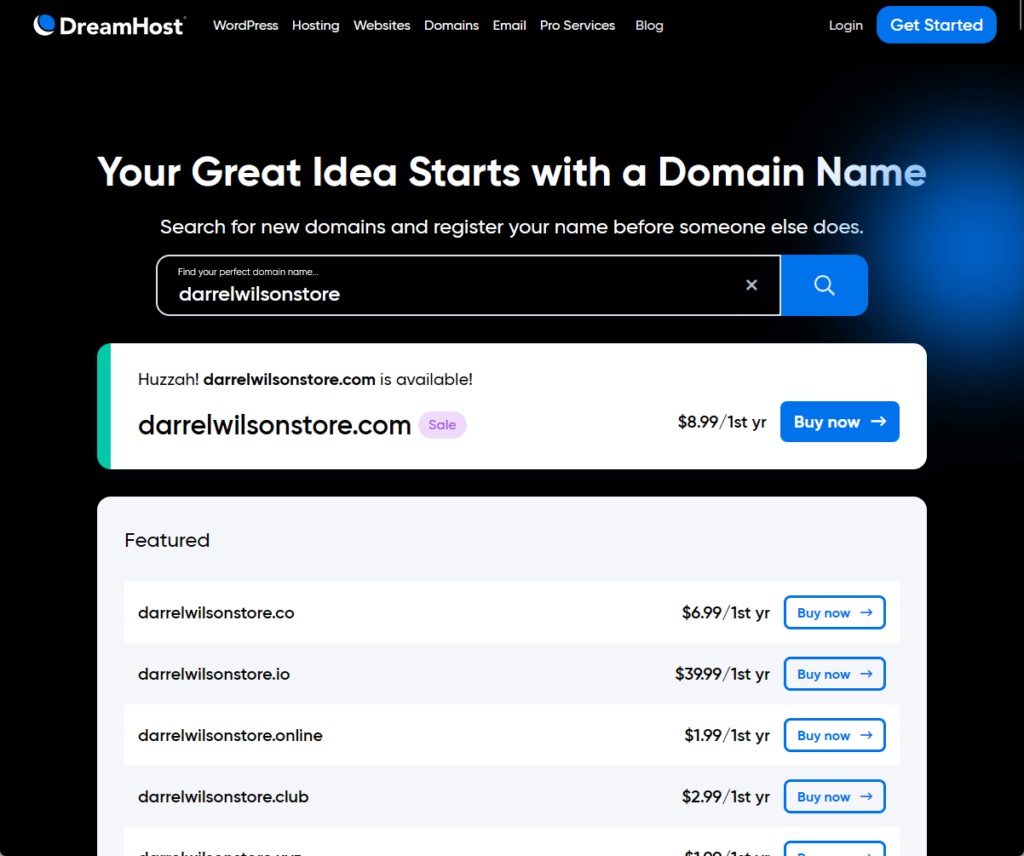 dreamhost domain search