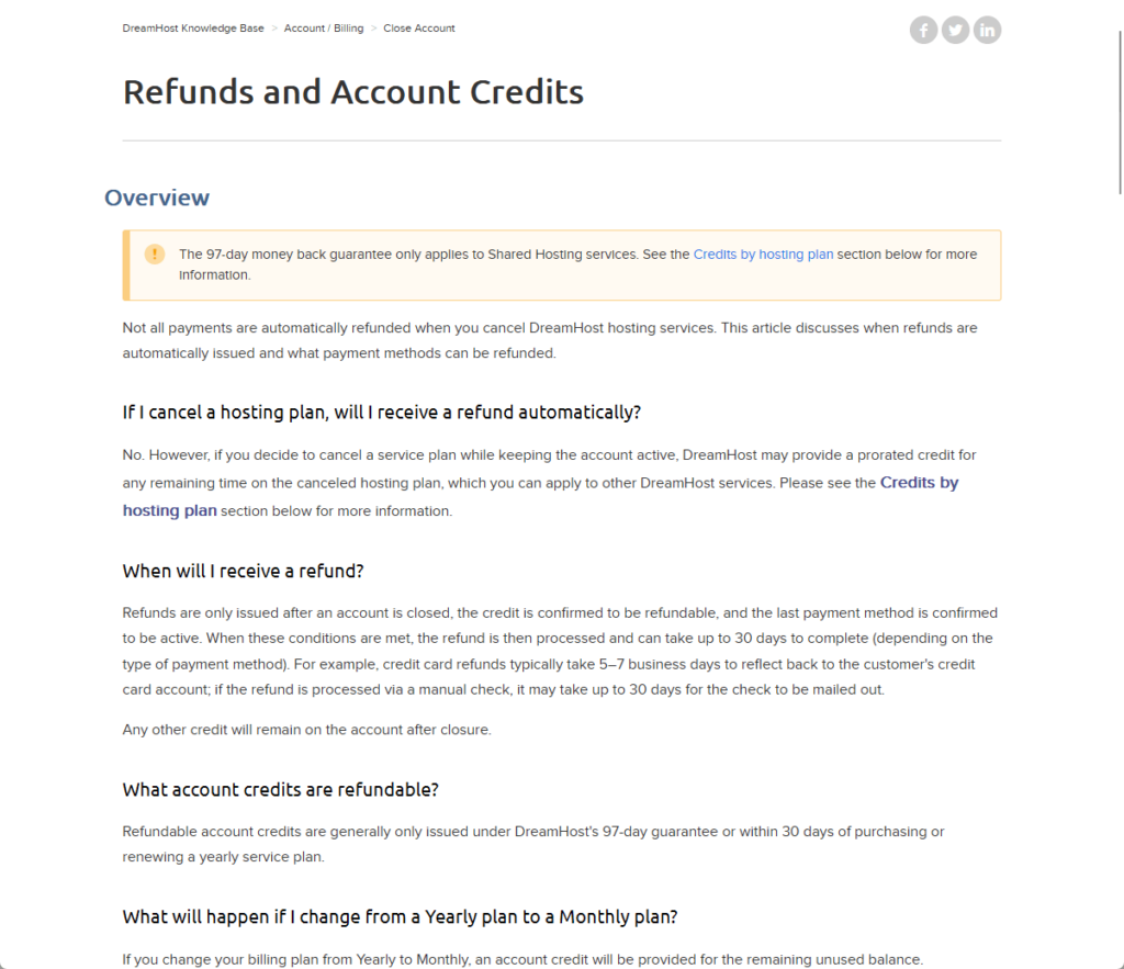 dreamhost refund policy