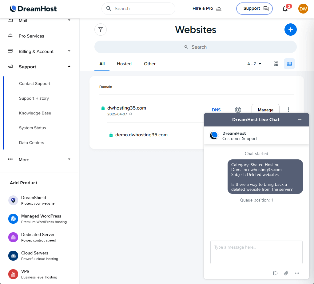 dreamhost support options