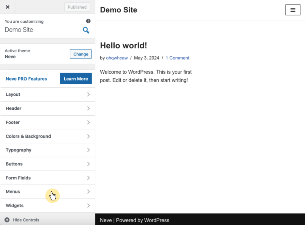 Navigate to Appearance > Customize > Menus