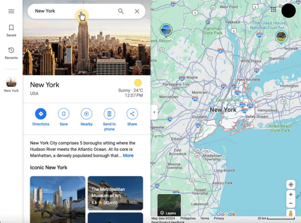Search for New York on the Google Maps Website