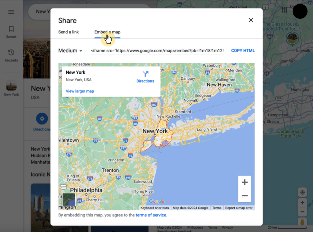 Google Maps > Share > Embed a Map