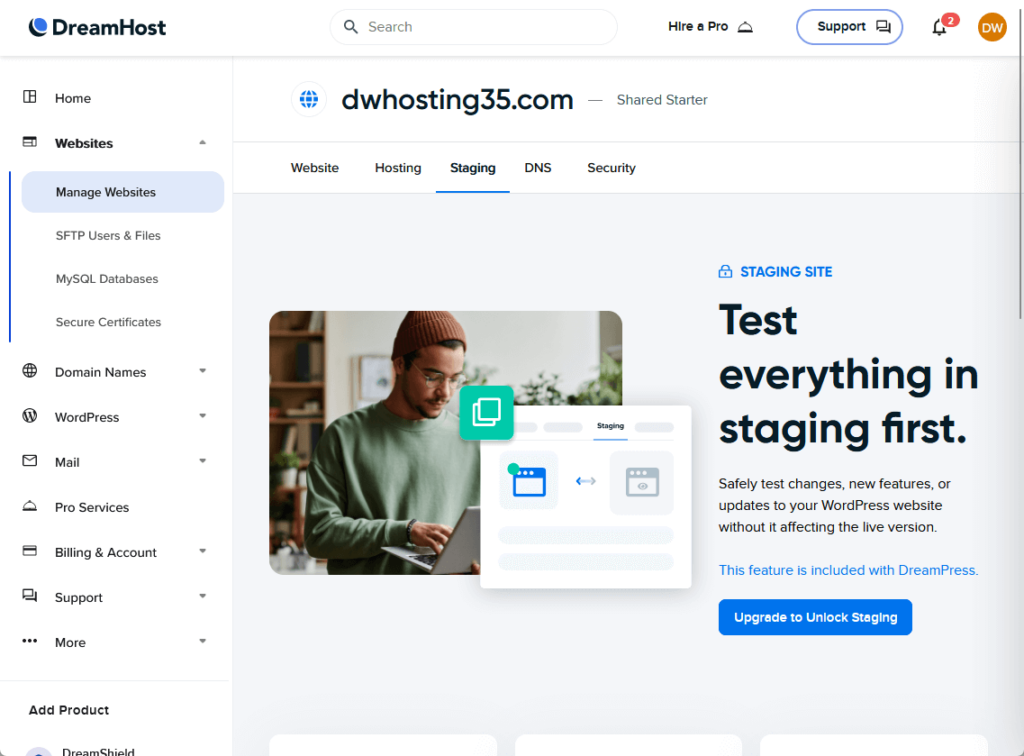 locked staging site in dreamhost