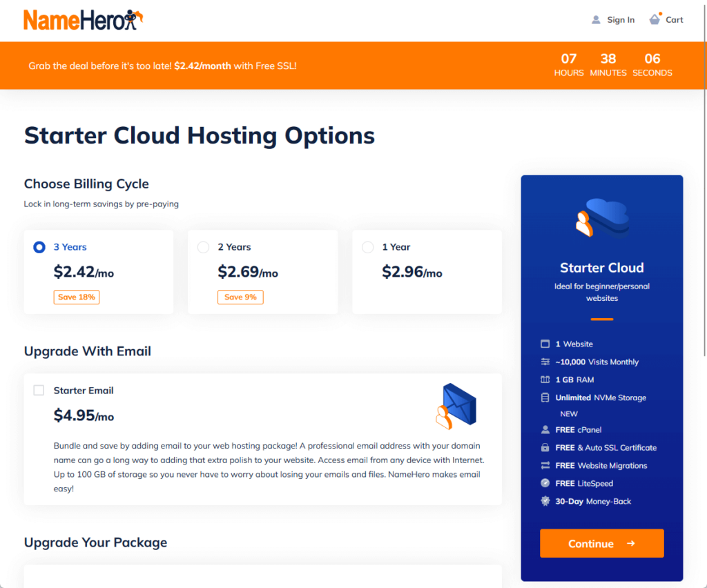NameHero Choose Billing Cycle