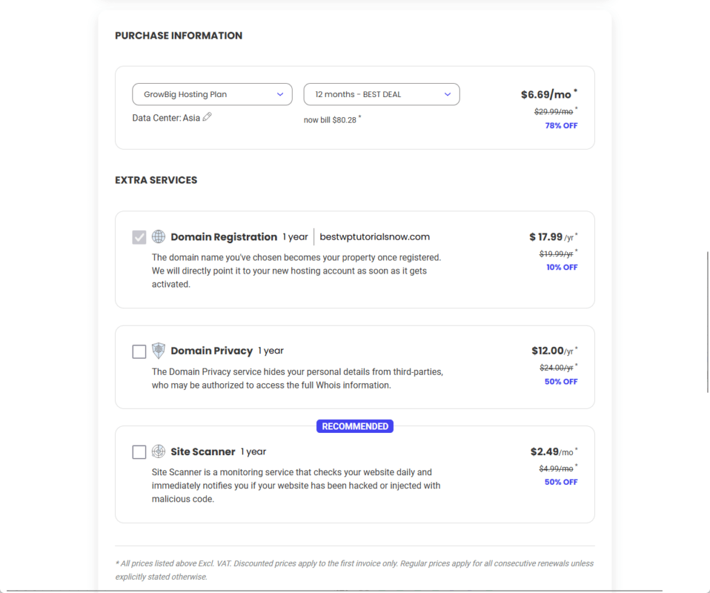 purchase information siteground