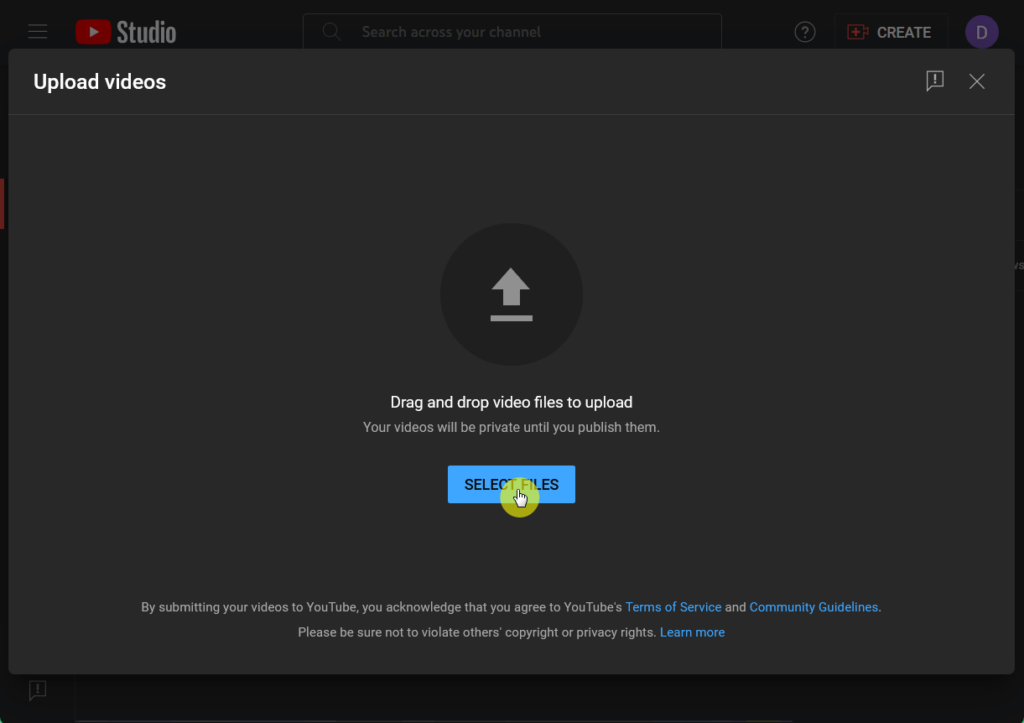 select files to upload in youtube